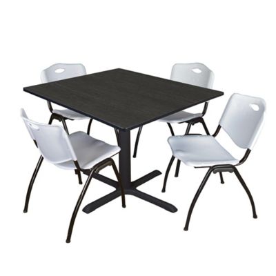 Regency Cain 48 in. Square Breakroom Table & 4 M Stack Grey Chairs