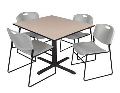 Regency Cain Square X-Base Breakroom Table with 4 Zeng Stack Chairs, 48 in., Gray