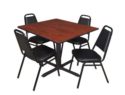 Regency Cain 48 in. Square Breakroom Table, X-Base & 4 Restaurant Stack Chairs