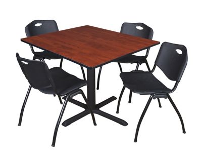 Regency Cain Square X-Base Breakroom Table with 4 M Stack Chairs, 48 in., Black