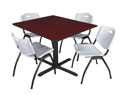 Regency Cain 48 in. Square Breakroom Table, X-Base & 4 M Stack Grey Chairs