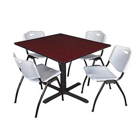 Regency Cain 48 in. Square Breakroom Table, X-Base & 4 M Stack Grey Chairs