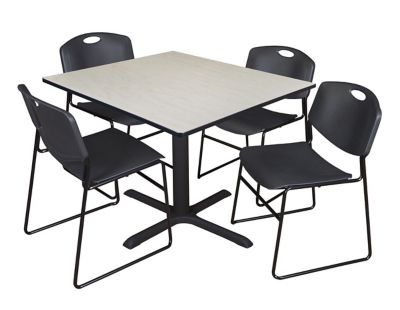 Regency Cain 48 in. Square Breakroom Table, X-Base & 4 Zeng Stack Black Chairs