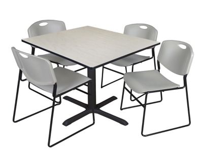 Image showing  Cain Square X-Base Breakroom Table with 4 Zeng Stack Chairs, 48 in., Gray
