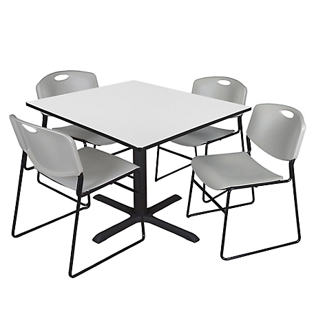 Regency Cain 48 in. Square Breakroom Table & 4 Zeng Stack Grey Chairs