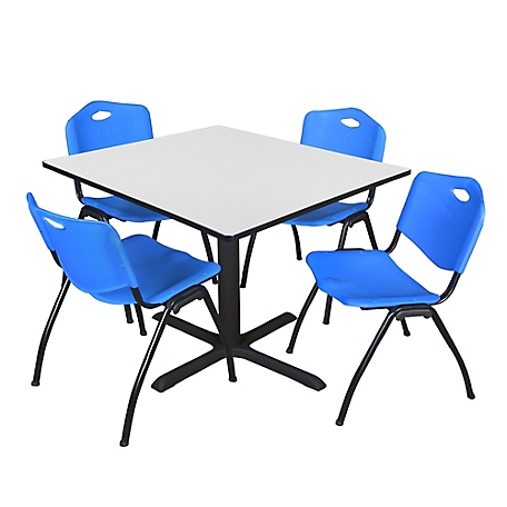 Regency Cain 48 in. Square Breakroom Table & 4 M Stack Blue Chairs