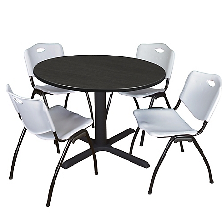 Regency Cain 48 in. Round Breakroom Table & 4 M Stack Grey Chairs