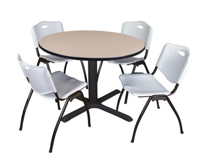 Regency Cain Round X-Base Breakroom Table with 4 M Stack Chairs, 48 in., Gray