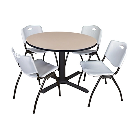 Regency Cain 48 in. Round Breakroom Table, X-Base & 4 M Stack Grey Chairs