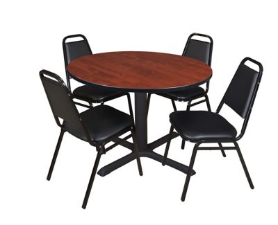 Regency Cain 48 in. Round Breakroom Table, X-Base & 4 Restaurant Stack Chairs