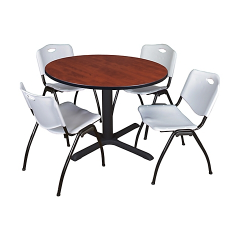 Regency Cain 48 in. Round Breakroom Table, X-Base & 4 M Stack Grey Chairs