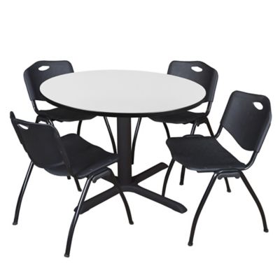 Regency Cain 48 in. Round Breakroom Table & 4 M Stack Black Chairs