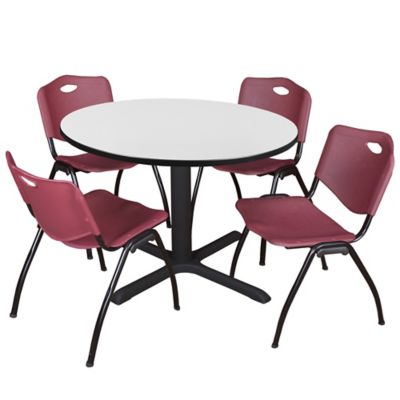 Regency Cain 48 in. Round Breakroom Table & 4 M Stack Burgundy Chairs