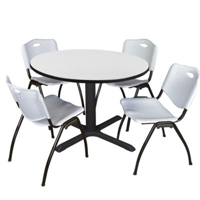 Regency Cain 48 in. Round Breakroom Table & 4 M Stack Grey Chairs