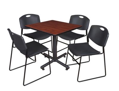 Regency Kobe 30 in. Square Breakroom Table, X-Base & 4 Black Zeng Stack Chairs
