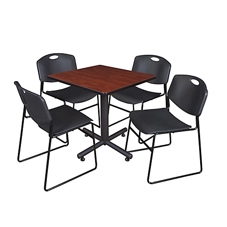 Regency Kobe 30 in. Square Breakroom Table, X-Base & 4 Black Zeng Stack Chairs