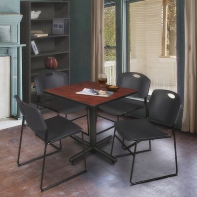 Image showing  Kobe Square X-Base Breakroom Table with 4 Zeng Stack Chairs, 30 in., Black