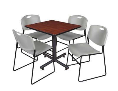 Regency Kobe Square X-Base Breakroom Table with 4 Zeng Stack Chairs, 30 in., Gray