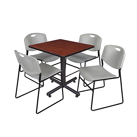 Regency Kobe 30 in. Square Breakroom Table, X-Base & 4 Grey Zeng Stack Chairs