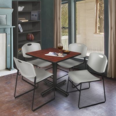 Image showing  Kobe Square X-Base Breakroom Table with 4 Zeng Stack Chairs, 30 in., Gray