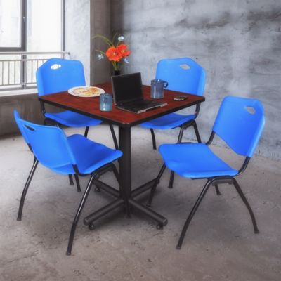Image showing  Kobe Square X-Base Breakroom Table with 4 M Stack Chairs, 30 in., Blue