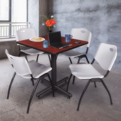 Image showing  Kobe Square X-Base Breakroom Table with 4 M Stack Chairs, 30 in., Gray