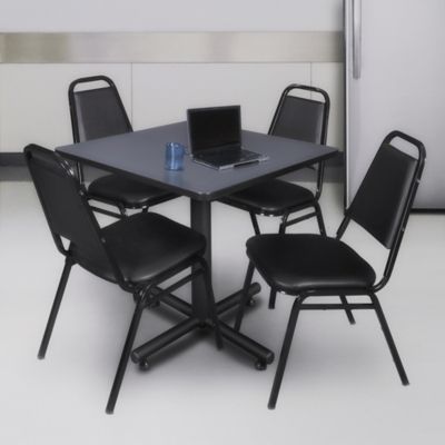 Image showing  Kobe Square X-Base Breakroom Table with 4 Restaurant Stack Chairs, 30 in.