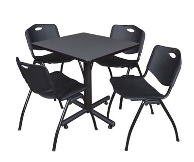 Regency Kobe Square X-Base Breakroom Table with 4 M Stack Chairs, 30 in., Black