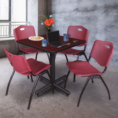 Image showing  Kobe Square X-Base Breakroom Table with 4 M Stack Chairs, 30 in., Burgundy