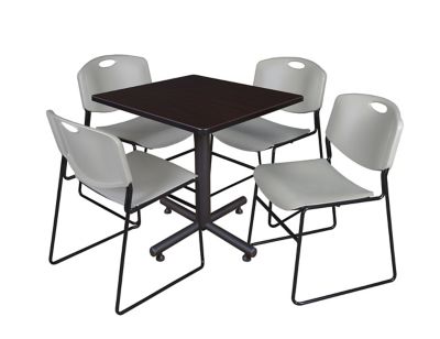 Regency Kobe Square X-Base Breakroom Table with 4 Zeng Stack Chairs, 30 in., Gray