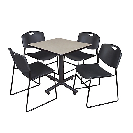 Regency Kobe 30 in. Square Breakroom Table, X-Base & 4 Black Zeng Stack Chairs