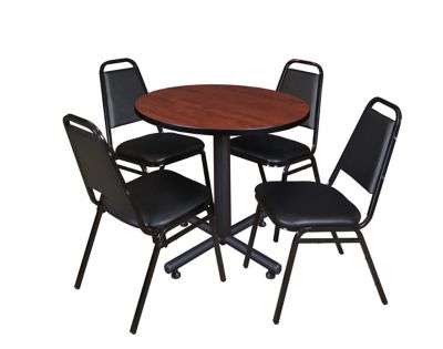 Image showing  Kobe Round X-Base Breakroom Table with 4 Restaurant Stack Chairs, 30 in.