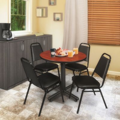 Image showing  Kobe Round X-Base Breakroom Table with 4 Restaurant Stack Chairs, 30 in.
