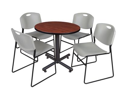 Regency Kobe 30 in. Round Breakroom Table, X-Base & 4 Grey Zeng Stack Chairs