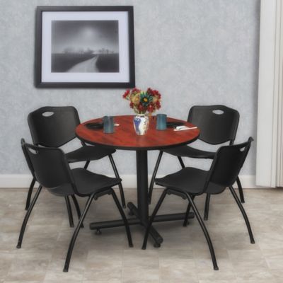 Image showing  Kobe Round X-Base Breakroom Table with 4 M Stack Chairs, 30 in., Black