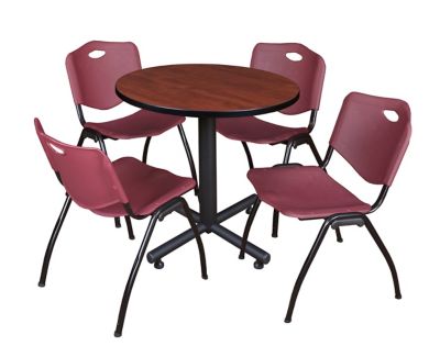 Regency Kobe 30 in. Round Breakroom Table, X-Base & 4 Burgundy M Stack Chairs -  TKB30RNDCH47BY