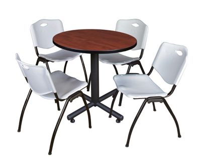 Image showing  Kobe Round X-Base Breakroom Table with 4 M Stack Chairs, 30 in., Gray
