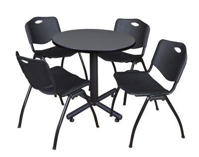 Regency Kobe 30 in. Round Breakroom Table, X-Base & 4 Black M Stack Chairs