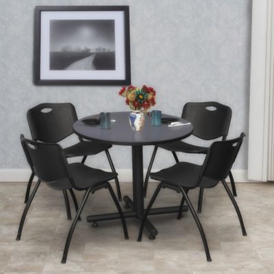 Image showing  Kobe Round X-Base Breakroom Table with 4 M Stack Chairs, 30 in., Black
