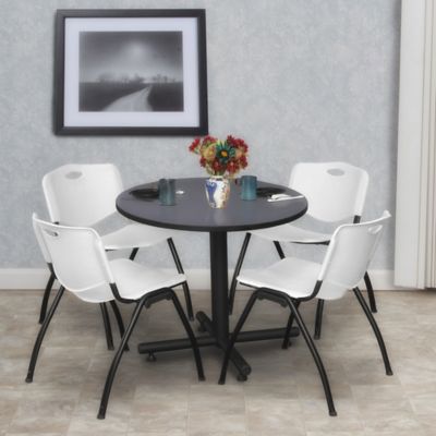 Image showing  Kobe Round X-Base Breakroom Table with 4 M Stack Chairs, 30 in., Gray