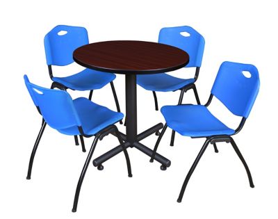 Regency Kobe 30 in. Round Breakroom Table, X-Base & 4 Blue M Stack Chairs