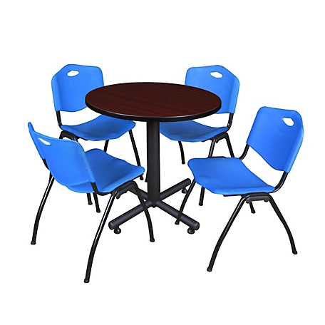 Regency Kobe 30 in. Round Breakroom Table, X-Base & 4 Blue M Stack Chairs