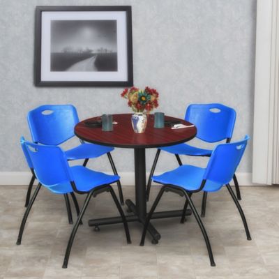 Image showing  Kobe Round X-Base Breakroom Table with 4 M Stack Chairs, 30 in., Blue
