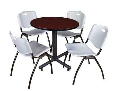 Regency Kobe Round X-Base Breakroom Table with 4 M Stack Chairs, 30 in., Gray