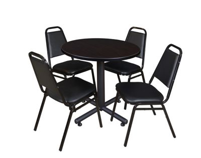 Regency Kobe 30 in. Round Breakroom Table, X-Base & 4 Restaurant Stack Chairs