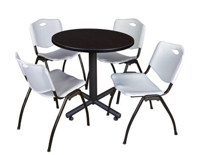 Regency Kobe 30 in. Round Breakroom Table, X-Base & 4 Grey M Stack Chairs