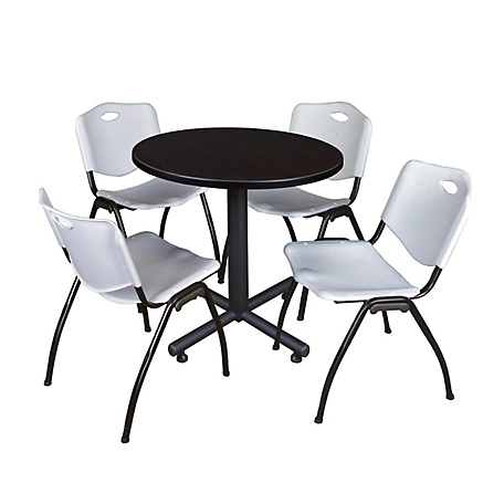 Regency Kobe 30 in. Round Breakroom Table, X-Base & 4 Grey M Stack Chairs