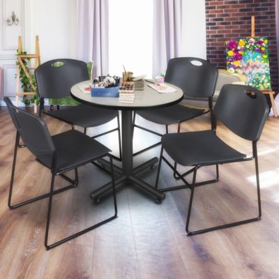 Image showing 1 th Regency Kobe Round X-Base Breakroom Table with 4 Zeng Stack Chairs, 30 in., Black