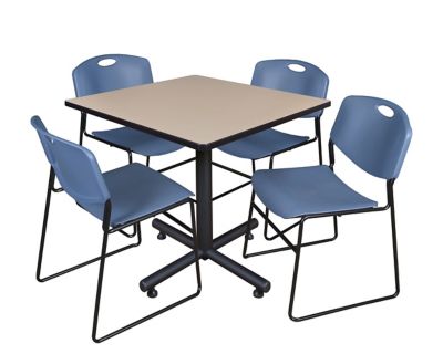 Regency Kobe Square X-Base Breakroom Table with 4 Zeng Stack Chairs, 36 in., Blue