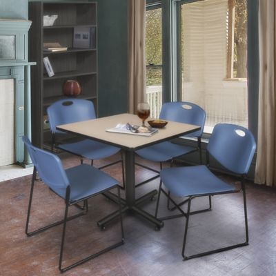 Image showing  Kobe Square X-Base Breakroom Table with 4 Zeng Stack Chairs, 36 in., Blue